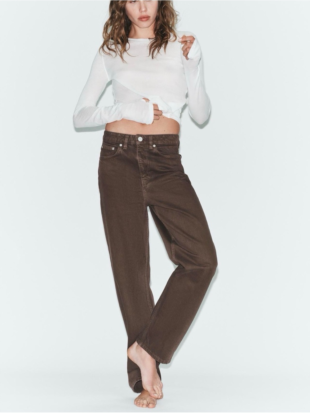 Zara Women's High-Rise Straight Jeans in Brown